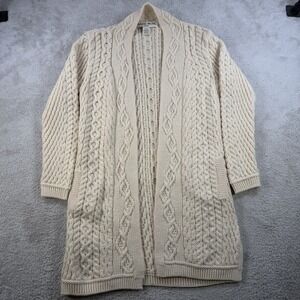 Aran Mor Cardigan Mens Small Cream Merino Wool Cable Knit Shawl Collar Ireland